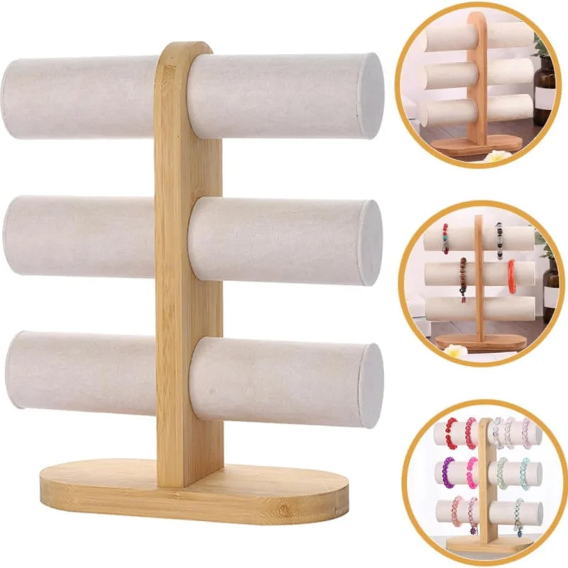 1-3 Tier Wooden High-end Jewelry Display Rack Ring Storage Tray Necklace Bracelet Display Props Jewelry Display Tools