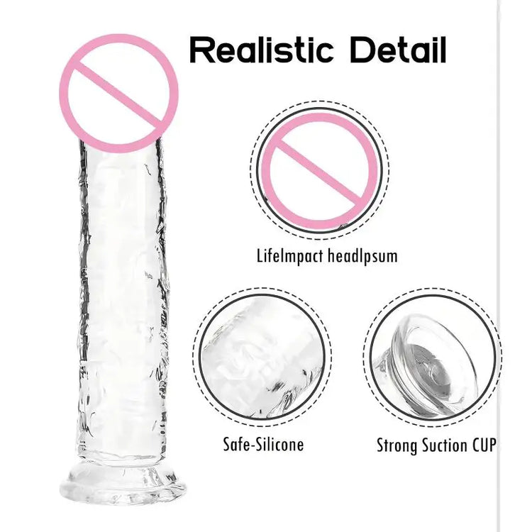 For Adult Sex Masturbator G Spot Realistic Dildo For Women TPE Beginner Clear Dildo With Strong Suction Cup Hands-Free Play
