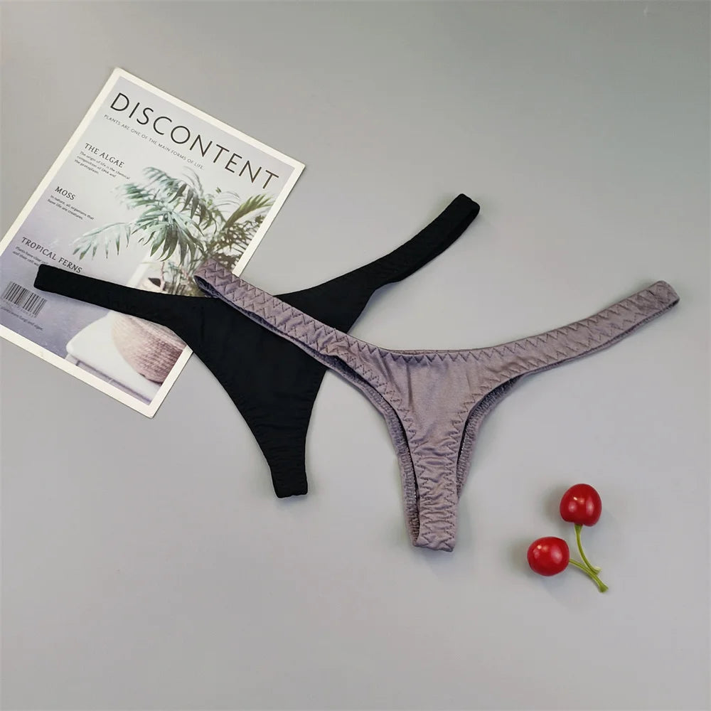 2Pcs Sexy Mini Micro Thongs Low Waist Seamless Female Underpants Comfortable Solid Bikini Underwear Women G String