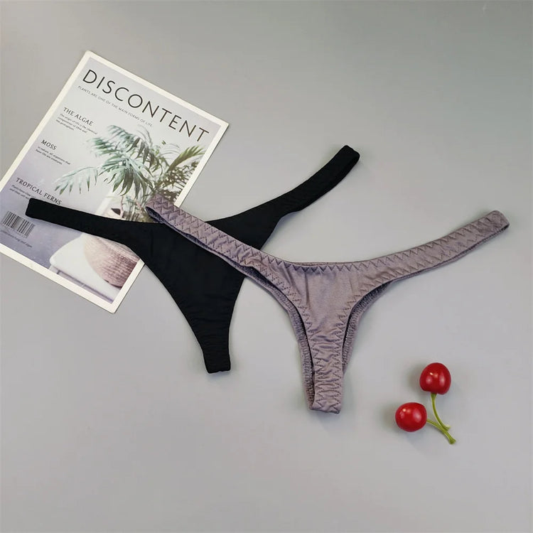 2Pcs Sexy Mini Micro Thongs Low Waist Seamless Female Underpants Comfortable Solid Bikini Underwear Women G String