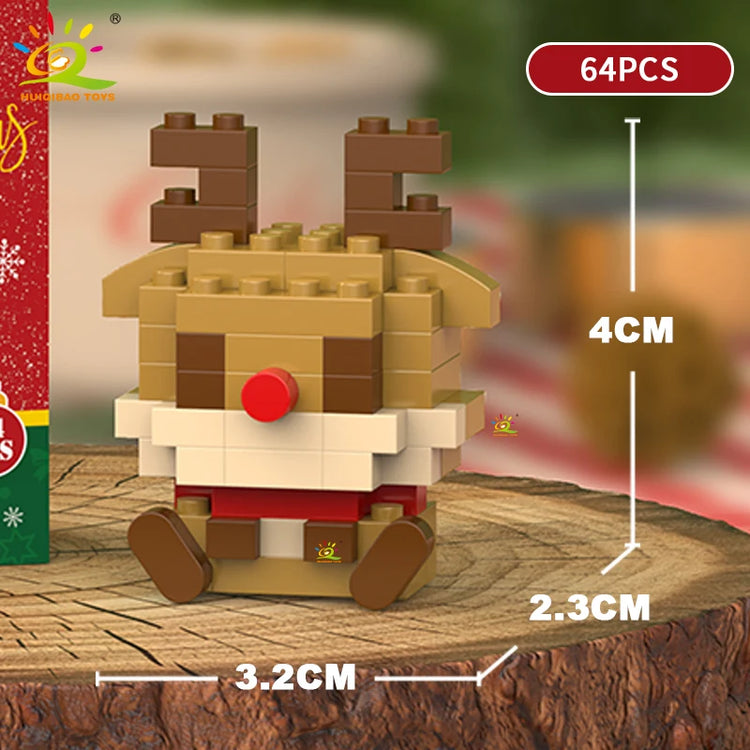 HUIQIBAO Christmas Mini Building Blocks Set DIY Santa Claus Xmas Tree Snowman House Ornament Kid Educational Assembly Toy