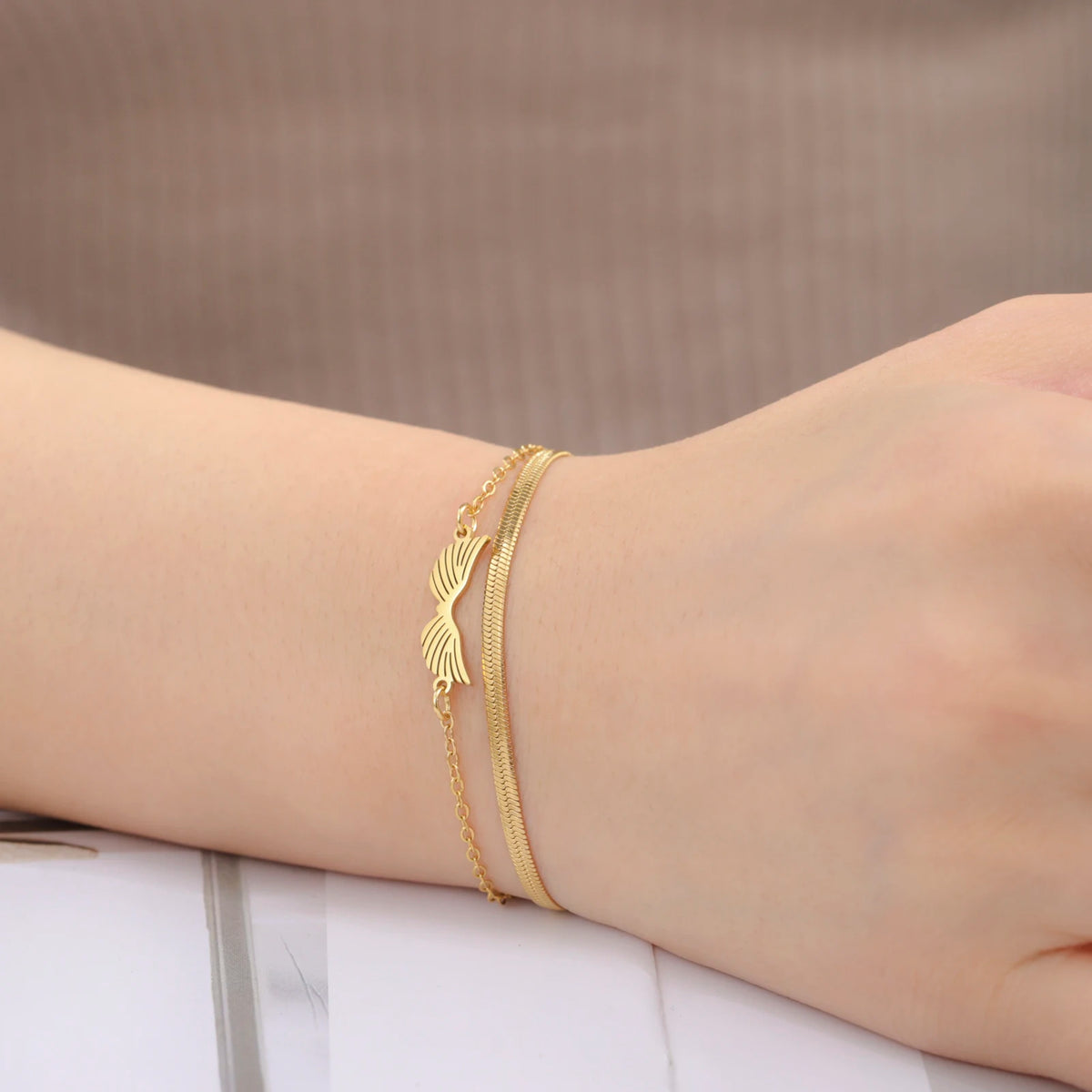 Lucktune Angel Wing Pendant Bracelet for Women Stainless Steel Beads Chain Bracelet Fashion Kpop 2025 New Jewelry Wedding Gift