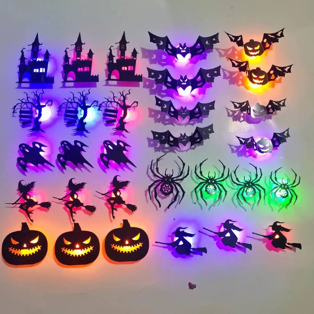 Halloween LED Wall Sticker Light Set Glowing Bat Ghost Silhouette Decals Flickering Creepy Party Decoration ﻿