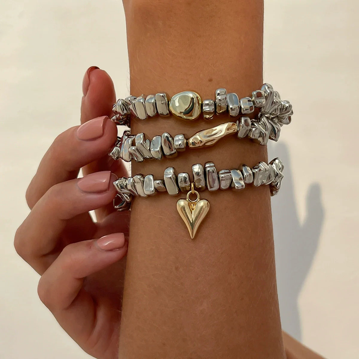 4pcs/set Fashion Bracelets For Women New Vintage Irregular CCB Beads Imitation Pearl Chain Jewelry Valentine's Gift B068