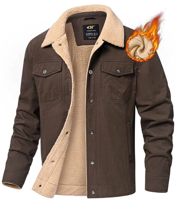 Men's Winter Trucker Jacket Sherpa Fleece Lined Thick Thermal Warm Cargo Workwear Coat Multi-Pocket Outwear