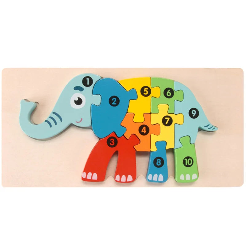 3D Stereoscopic Montessori Wooden Puzzle Cartoon Dinosaur Animal Shape Color Cognitive Educational Game Toy Kids Birthday Gift