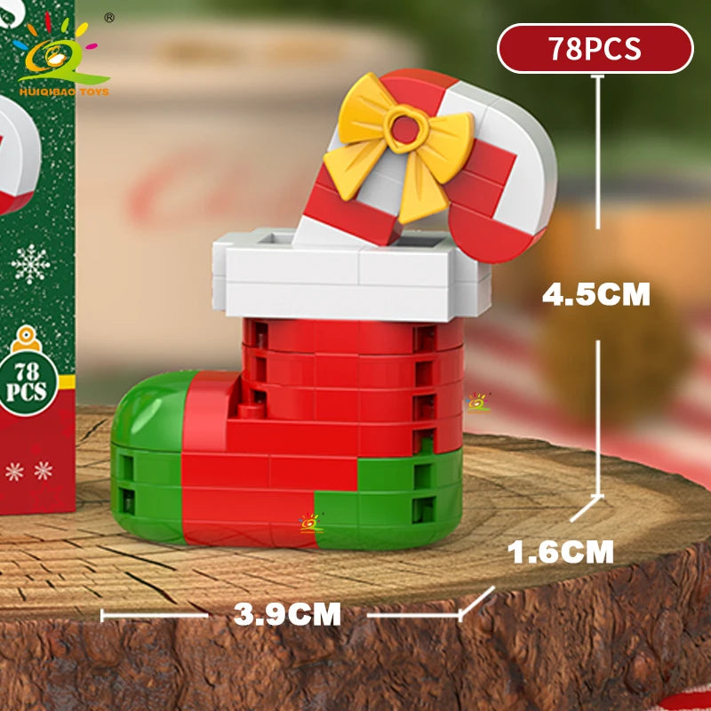 HUIQIBAO Christmas Mini Building Blocks Set DIY Santa Claus Xmas Tree Snowman House Ornament Kid Educational Assembly Toy