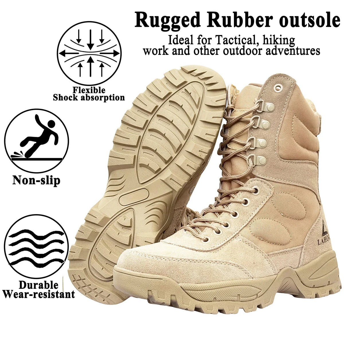 LAHORS® Brand Lightweight Cowhide Leather Tactical Boots Men's Desert Combat Outdoor Hiking Ankle Shoes Men