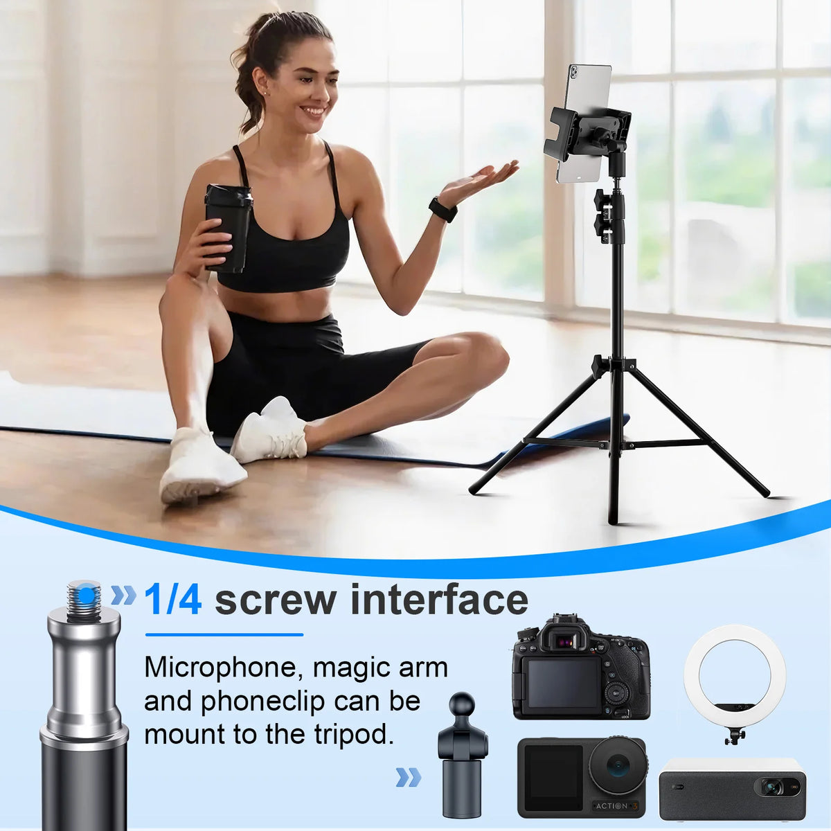 Xnyocn Tripod Floor Tablet Stand Adjustable Holder Mount Support for iPad Air Pro 12.9 Mini Xiaomi 4-13 Inch Lazy Holder Bracket