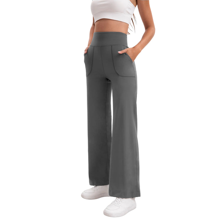 Women's High Waist Flared Yoga Pants Tummy Control M-Line Butt Lifting Two Pockets Stretchy Soft Flowy Workout Office