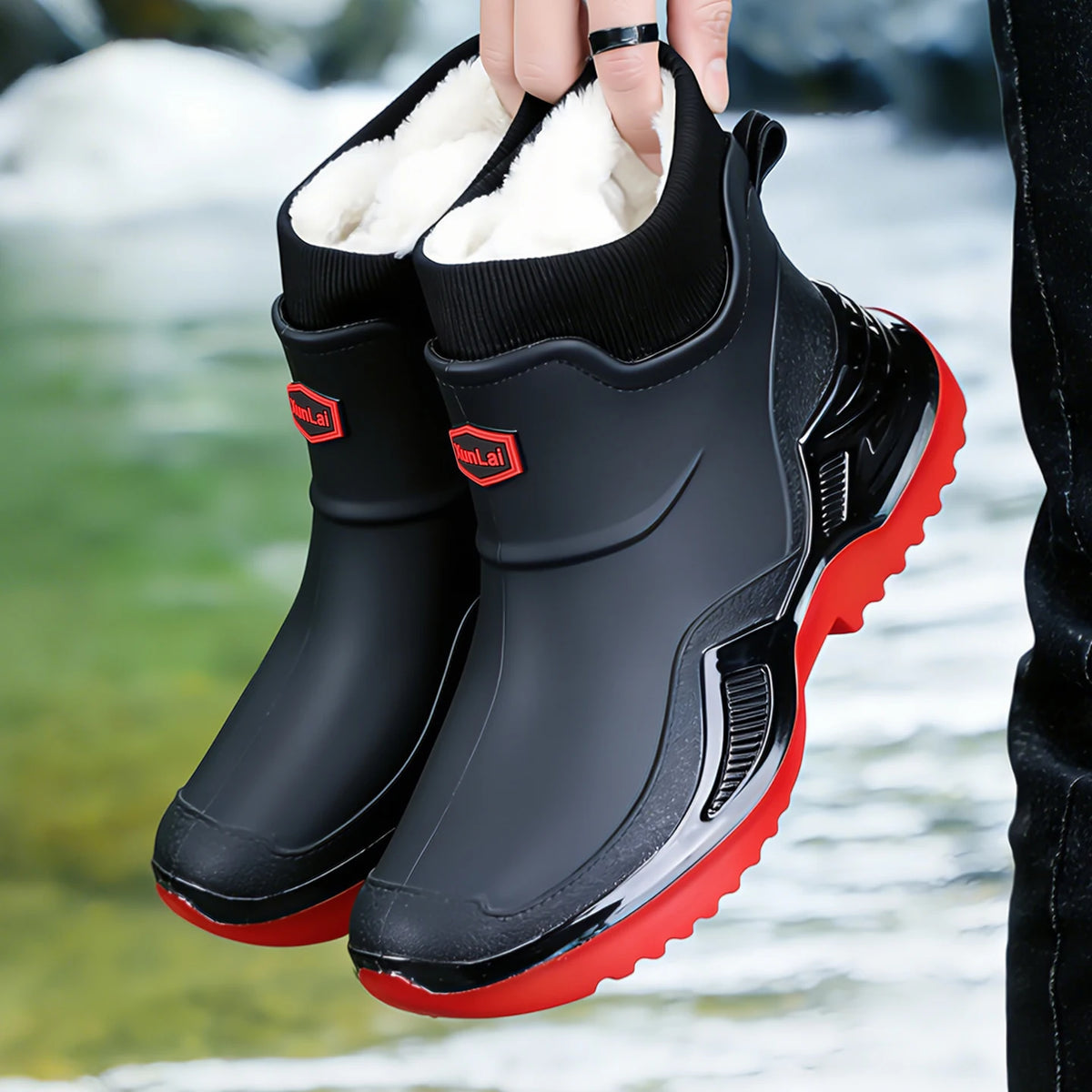 New Waterproof Men's Rain Shoes Winter Warm Plush Men Rain Boots Outdoor Non-slip Couple Rain Shoes Fashion Men's Work Boots