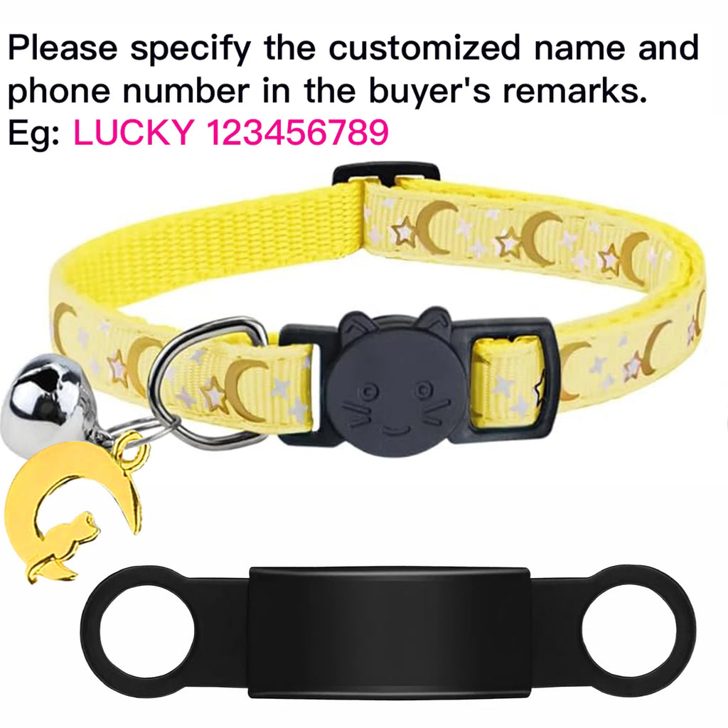 Customized Cute Glow Cat Collar Free Engraved Puppy Kitten Anti-lost Pet ID Nameplate Necklace With Bell & Moon Ornament
