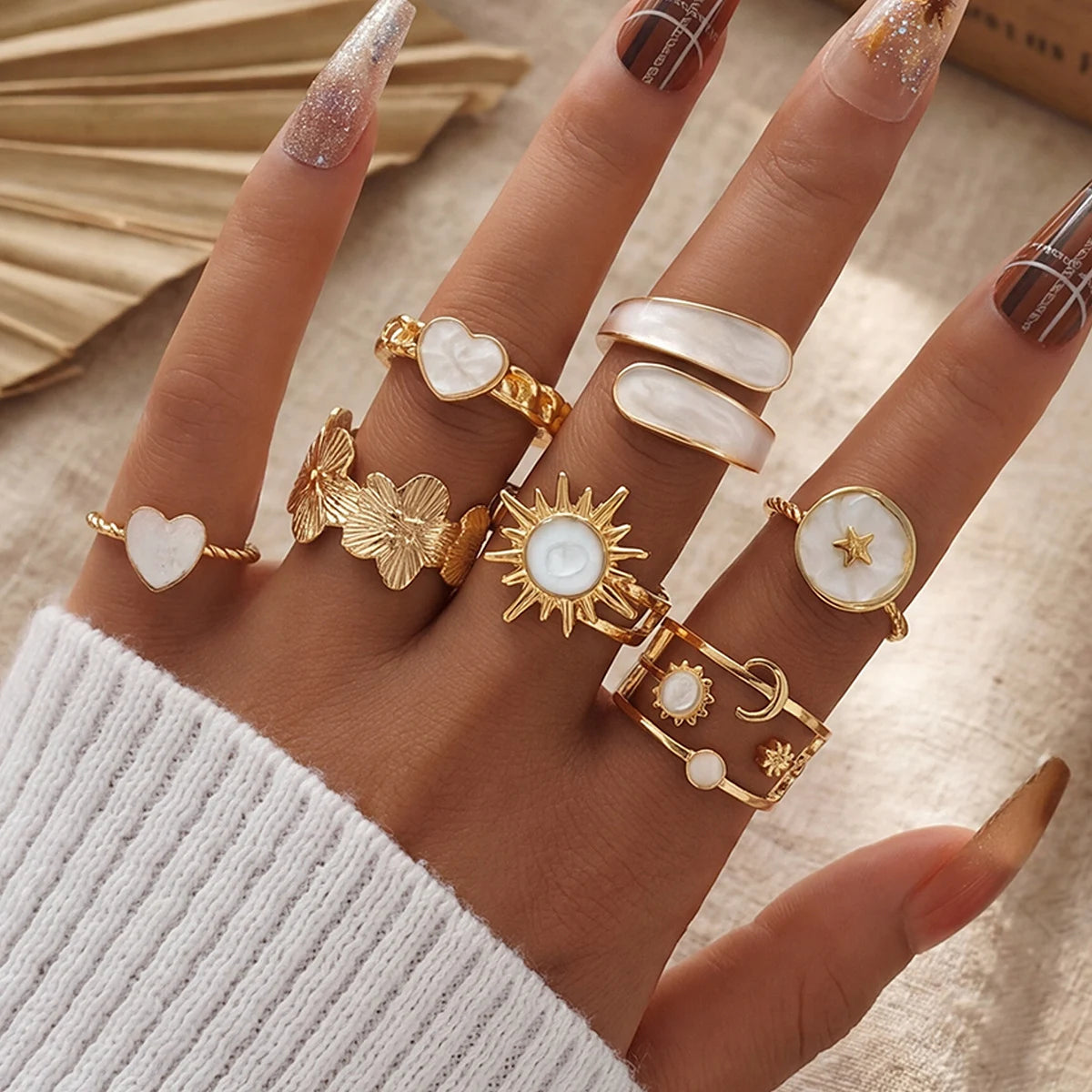 15PCS/Set Cool Oversized Smooth Abstract Lava Line Ring Set Women's Trendy Geometric Stacking Finger Ring Accessories