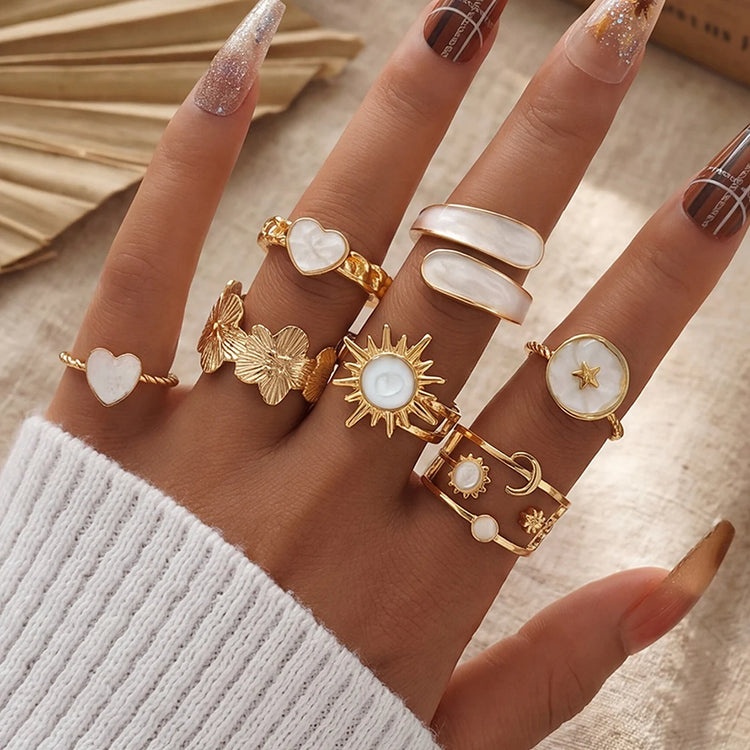 15PCS/Set Cool Oversized Smooth Abstract Lava Line Ring Set Women's Trendy Geometric Stacking Finger Ring Accessories