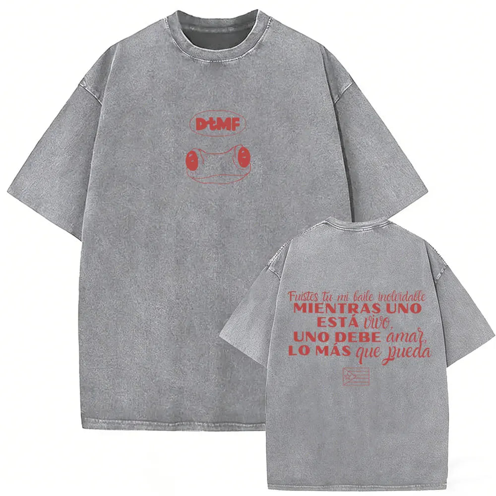 Rapper Bad Bunny Vintage Washed T Shirts Fans Gift Debi Tirar Mas Fotos DTMF Merch T-shirt Men's Women Hip Hop Fashion T-shirts
