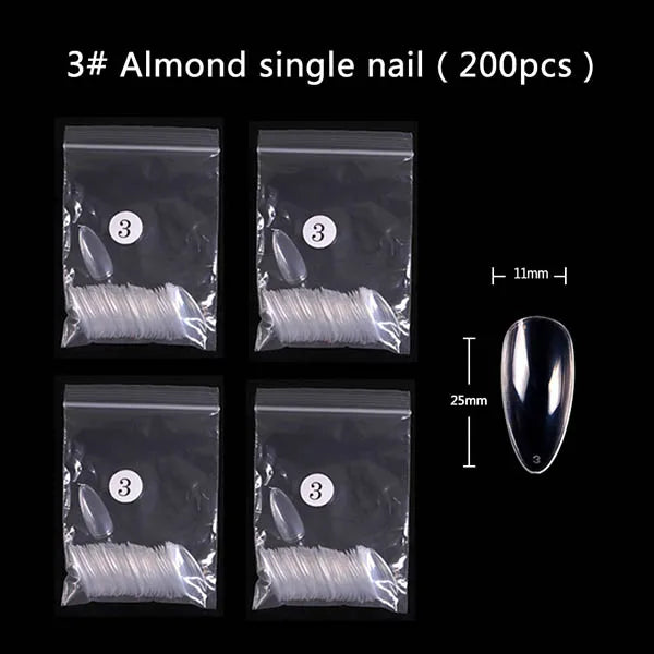 TSZS 200pcs Short Medium Oval Almond Square Fake Nails Full Cover Single Size Acrylic Clear Art Tips For Display Stick-On Nail