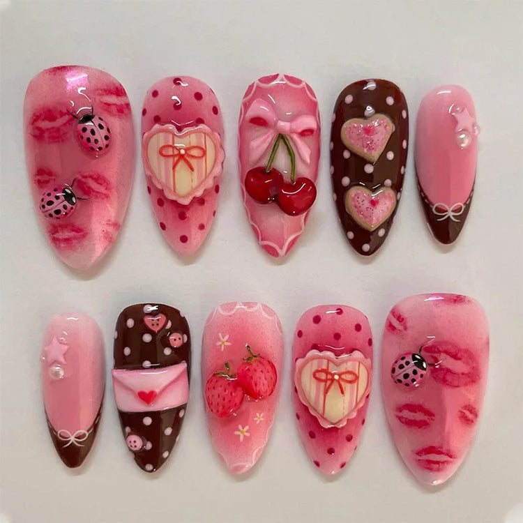 24Pcs Pink Almond False Nails Butterfly Ballet with French Design Wearable Fake Nails Simple Artificial Press on Nails Tips Art