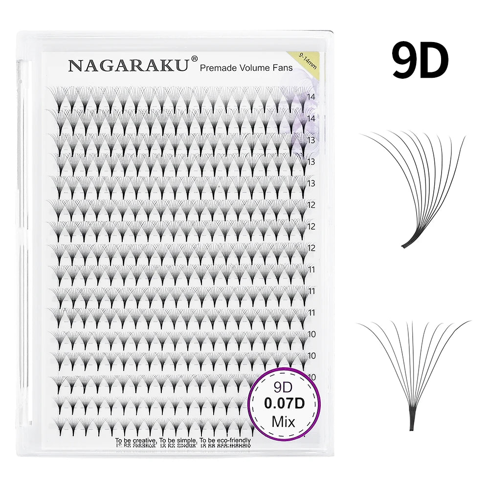 NAGARAKU 320fans Premade Fans Eyelash Extensions All Sizes Pointy Base Volume Sharp Narrow Stem 9-14mm Mix Clusters