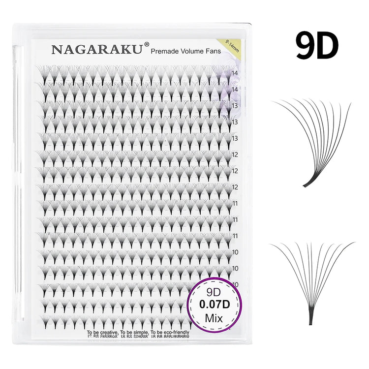NAGARAKU 320fans Premade Fans Eyelash Extensions All Sizes Pointy Base Volume Sharp Narrow Stem 9-14mm Mix Clusters