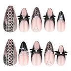 Black Cool Fake Nails Halloween Bat Press on Nails Almond Decorated Nail Tips Rivet Bow False Nails 24pcs Reusable Acrylic Nails