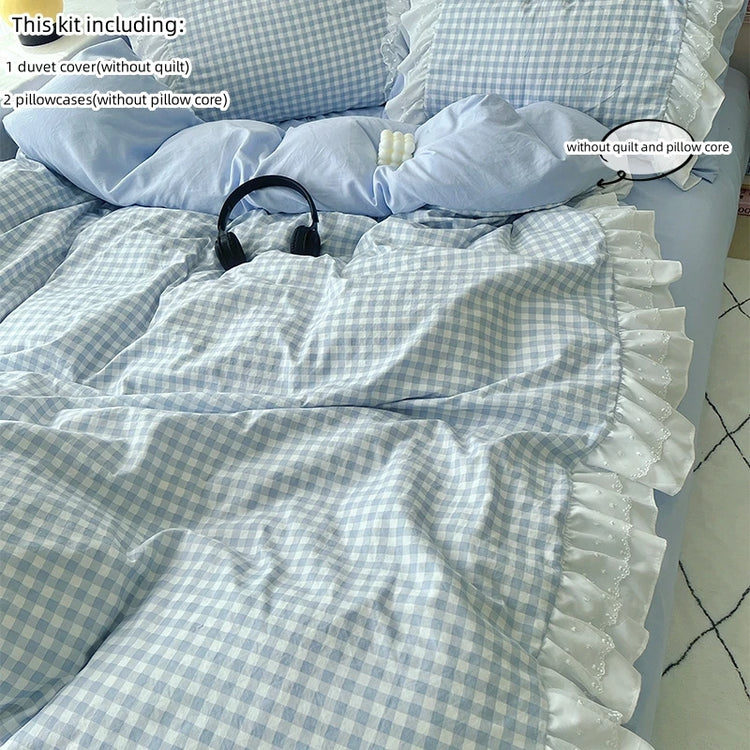 3 Piece Sheet Set Pink Plaid Duvet Cover Set, Comfortable Bedding Set Bedspread for All Season