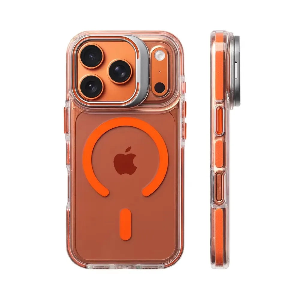 Luxury Magnetic Shockproof Clear Bumper Case for iPhone 17 18 Pro Max 16 15 14 13 12 Plus For Magsafe Lens Protect Stand Cover