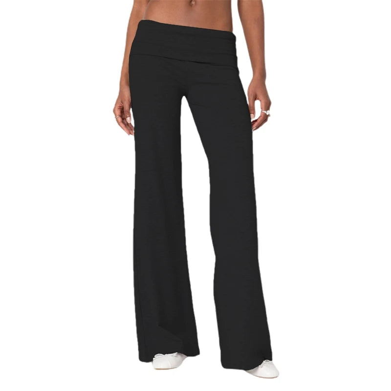 Casual Wide Leg Sweatpants for Women Fold Over Low Rise Flare Yoga Lounge Pants Back to School Clothes for Teen Girls Outfits