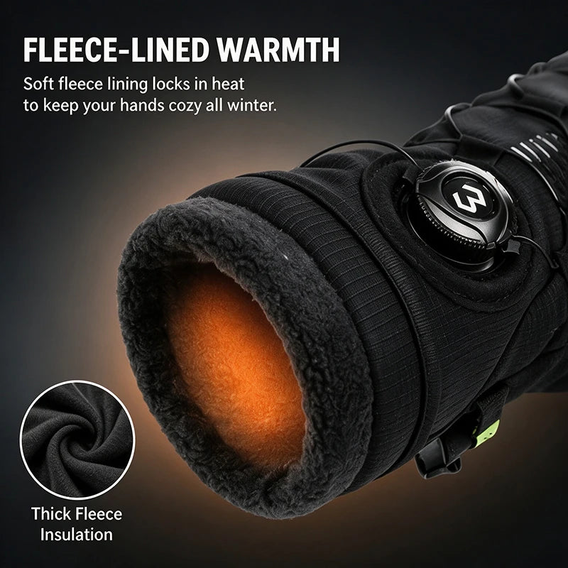 OFFBONDAGE Winter Cycling Gloves Thermal Warm Fleece Lined Waterproof Anti-Slip Motorcycle Gloves Adjustable Rotary Buckle MTB