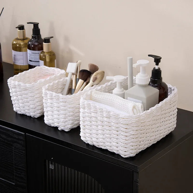 1/3pcs Handmade Straw Woven Soft Round Paper Rope Storage Basket for Organizing Decorative Storage Bins Office Storage Box
