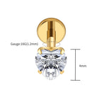 Right Grand ASTM F136 Titanium 16G Heart CZ Threaded Labret 3mm/4mm/5mm CZ Cartilage Tragus Helix Nose Stud Piercing Jewelry