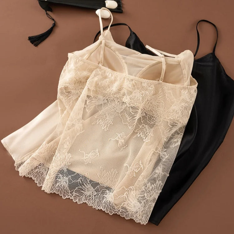 Birdtree,Woman's 19MM 93% Silk 7% Spandex Tank Top,with Built In Bra Vest,Solid Lace V-neck Sling Tops,2026 Spring New T61510JF