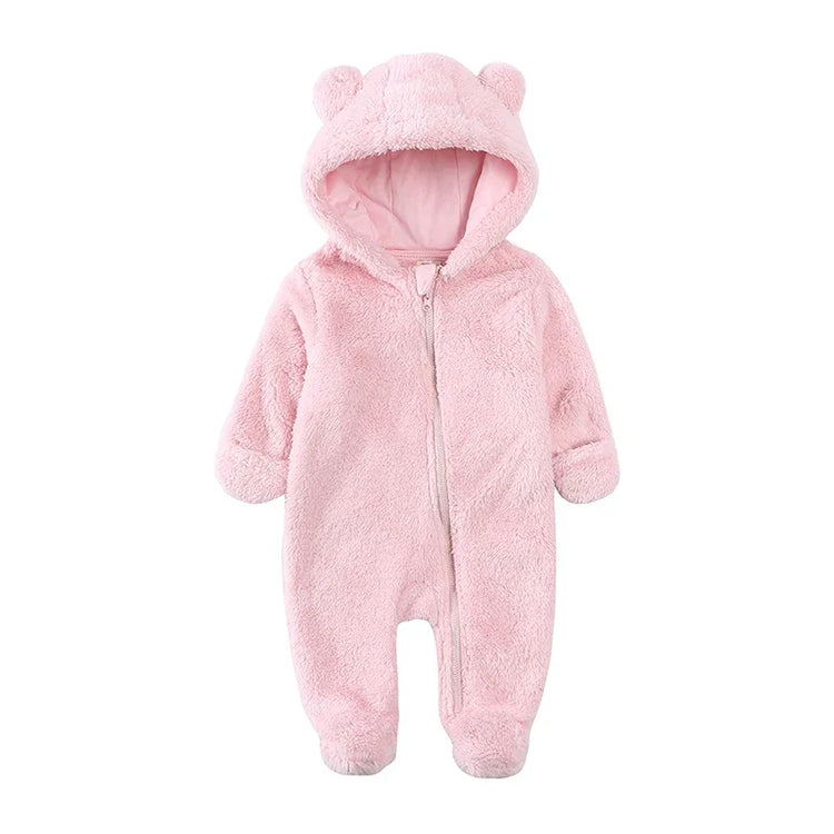 0-24M Baby Rompers Infant Clothes Winter Newborn Baby Boy Girl Zipper Bodysuit Bear Fleece Hooded Pyjamas
