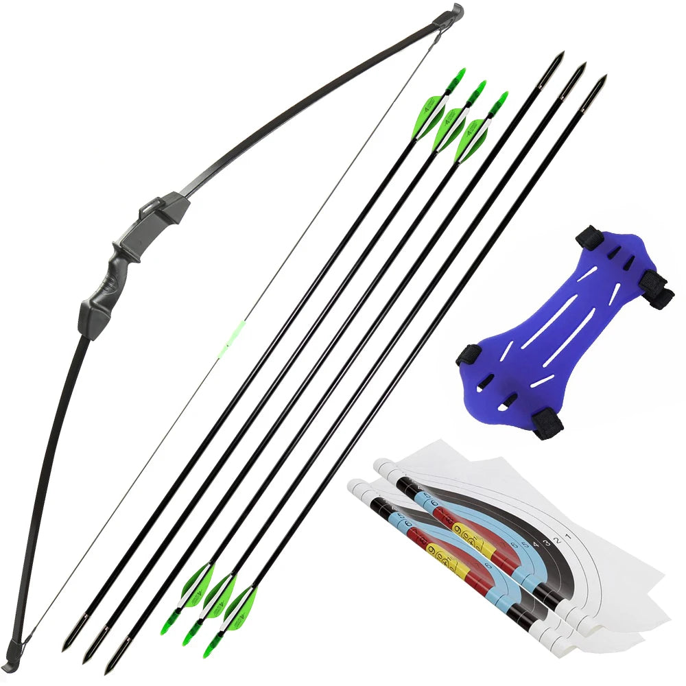 Archery Recurve Takedown Bow and Arrow Set 15-20lbs for Youth Adult Practice Wooden Straight Bow Longbow Kit Kids Toy