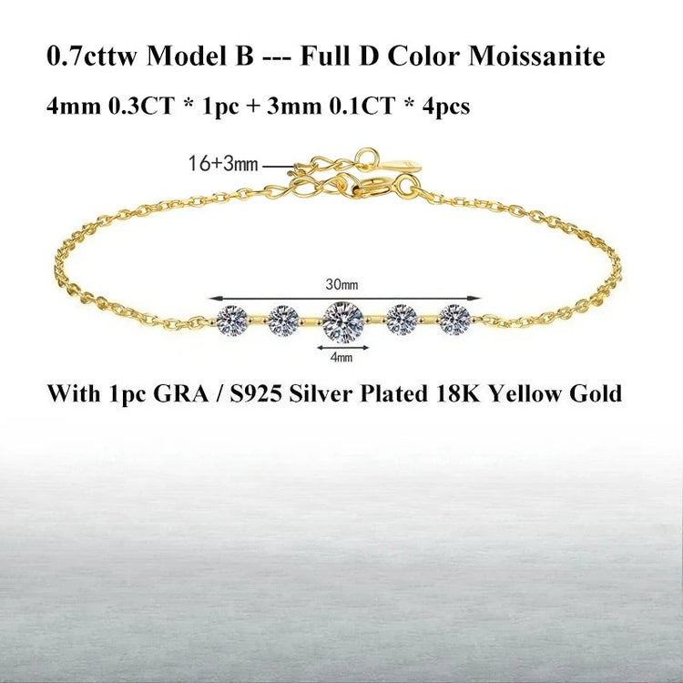 EWYA Micro Full 2/2.5/3mm D Color Moissanite Diamond Tennis Bracelet for Woman 925 Silver Plated 18k Adjustable Link Bracelets