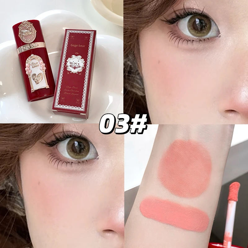 Gege Bear Strawberry Cupid Pink Pop Set Velvet Matte Lip Cream Pressed Powder Liquid Blush Set Long Lasting Lightweight Makeu