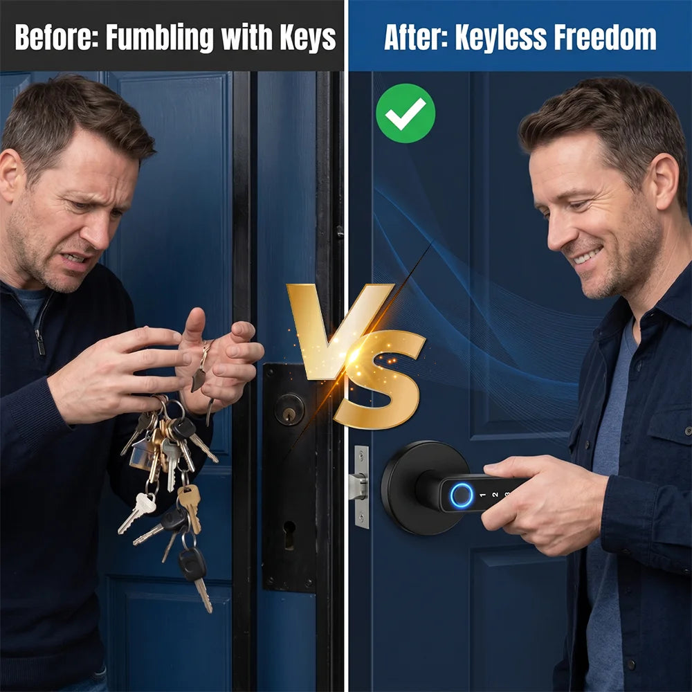 Upgraded Biometric Fingerprint Smart Door Lock, Bluetooth Digital Keypad Keyless Entry Door Lock, Password Touch Keypad Electronic Security Lock, Applicable Door Thickness 30mm-55mm For Home Apartment Office