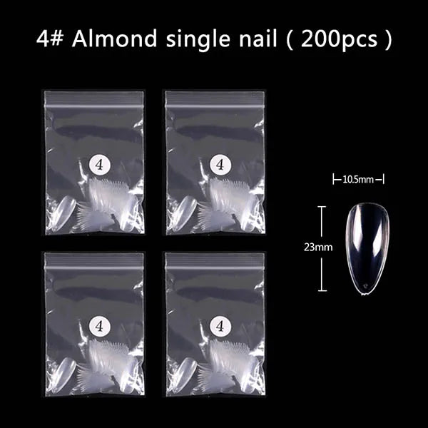 TSZS 200pcs Short Medium Oval Almond Square Fake Nails Full Cover Single Size Acrylic Clear Art Tips For Display Stick-On Nail