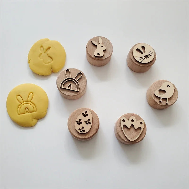 Kids Montessori Wooden Play Dough Stampers Tools Weather Insect Nature Stamps Playdough Fun Activity for Children Sensory Toys