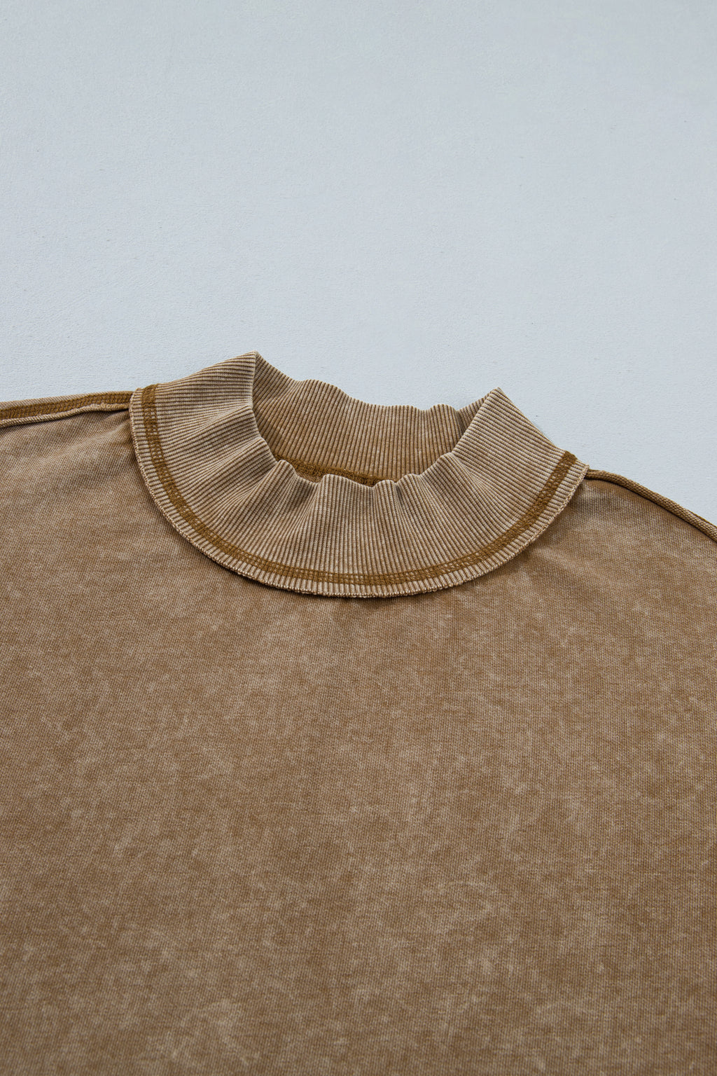Brown High Neck Long Sleeve Toner Washed Vintage Sweatshirt