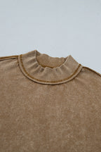 Brown High Neck Long Sleeve Toner Washed Vintage Sweatshirt
