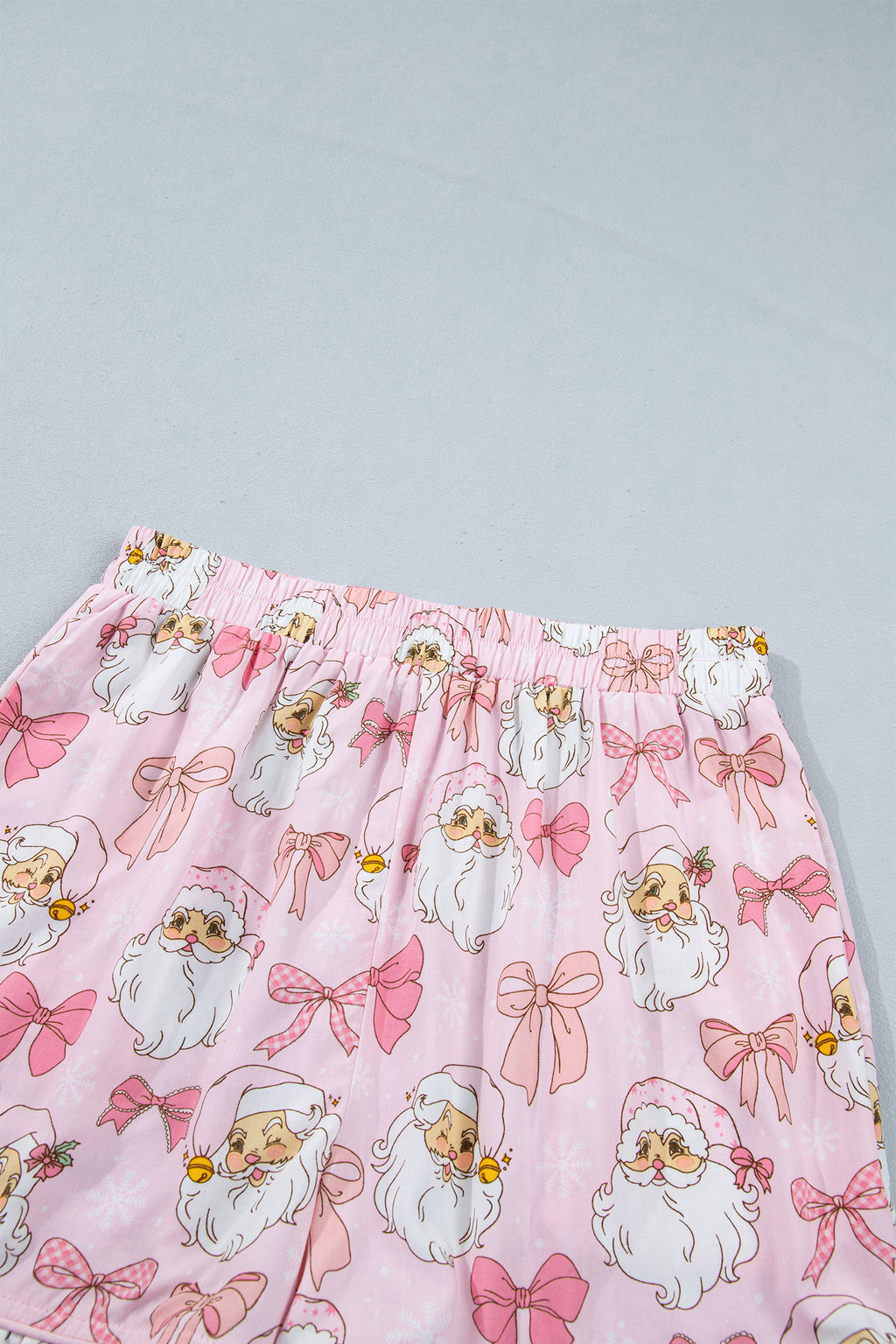 Pink Santa Print Paneling Shift Silhouette Short Sleeve Lounge Set