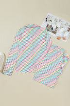White Pride Heart Print Valentines Long 2pcs Pajama Set