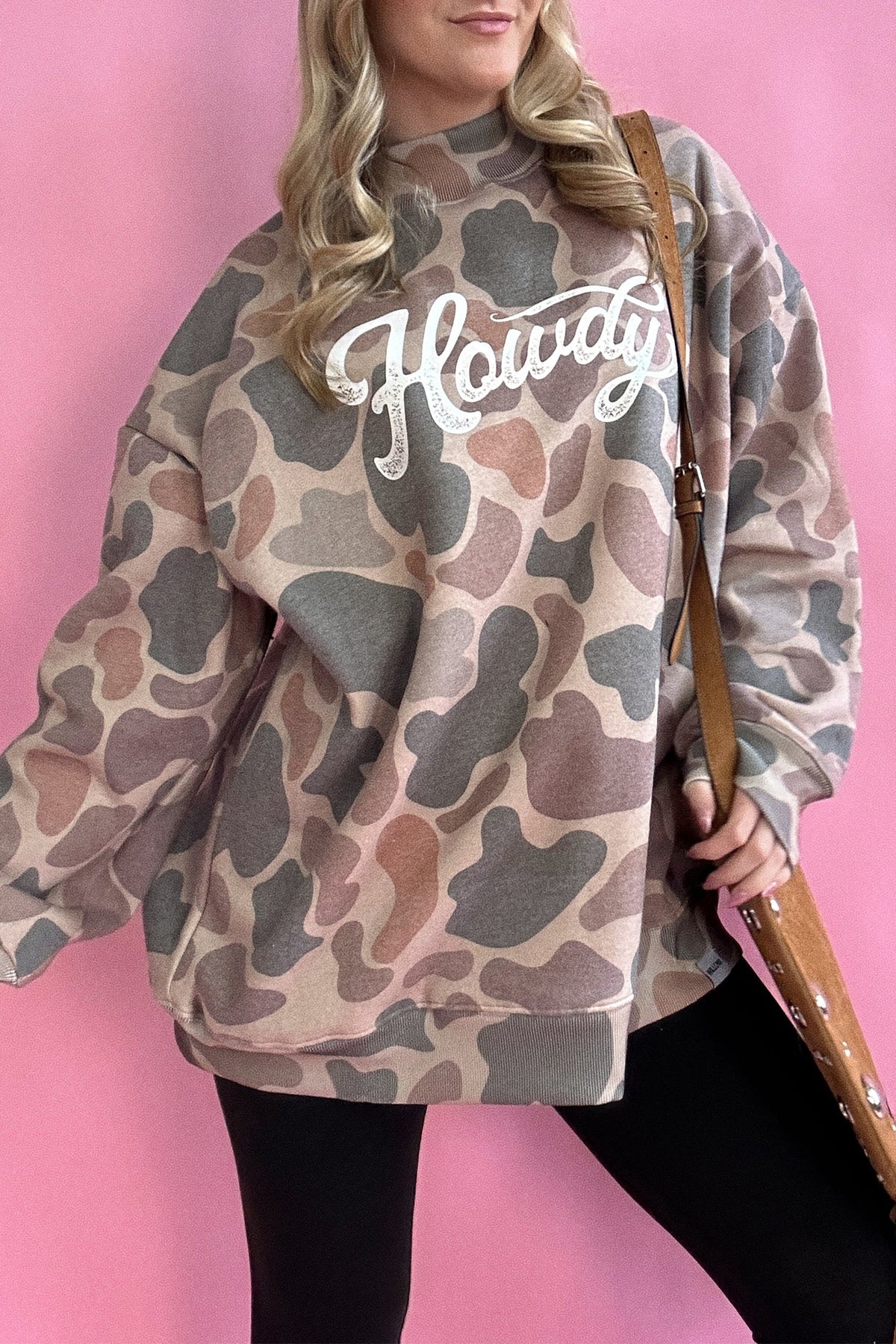 Sky Blue Camo Print Howdy Western Style Baggy Pullover Sweatshirt