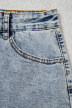 Myosotis Scalloped Detail Button Front Short Denim Skirt