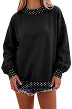 Red Dahlia Colorblock Polka Dot Contrast Trim Oversized Sweatshirt