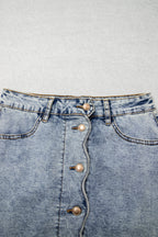 Myosotis Scalloped Detail Button Front Short Denim Skirt