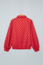 White Polka Dot Print Metal Button Collar Casual Pullover Sweatshirt