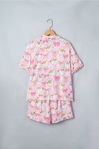 Pink Santa Print Paneling Shift Silhouette Short Sleeve Lounge Set