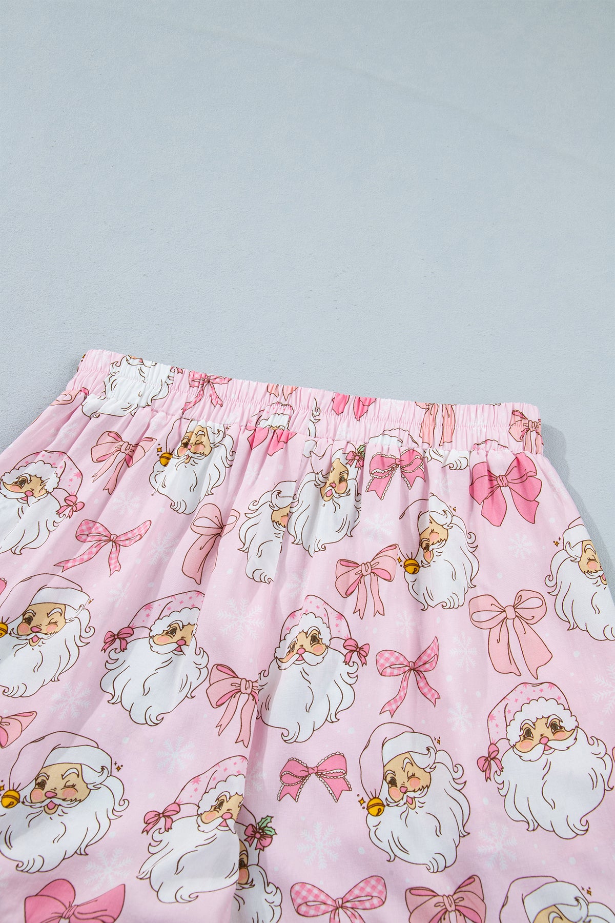 Pink Santa Print Paneling Shift Silhouette Short Sleeve Lounge Set