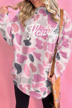 Sky Blue Camo Print Howdy Western Style Baggy Pullover Sweatshirt